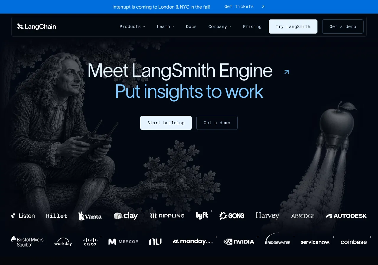 LangChain 平台界面预览 - 首页界面示意